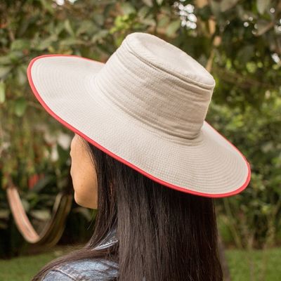 Alternate image for Traditional Cotton Sun Hat with Red Piping and 4-Inch Brim Guanacaste World