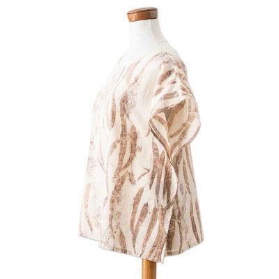 Alternate image for Eco-Printed Leaf-Themed Brown Cotton Caftan from El Salvador Magic Autumn