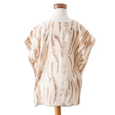 Alternate image for Eco-Printed Leaf-Themed Brown Cotton Caftan from El Salvador Magic Autumn