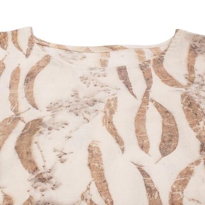 Alternate image for Eco-Printed Leaf-Themed Brown Cotton Caftan from El Salvador Magic Autumn