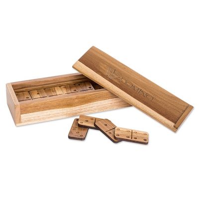 Alternate image for Brown Teak Wood Domino Set Hand-Carved in Costa Rica Moments to Share