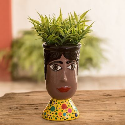 Alternate image for Hand-Painted Dotted Ceramic Flower Pot from Guatemala Santa Catarinas Giant