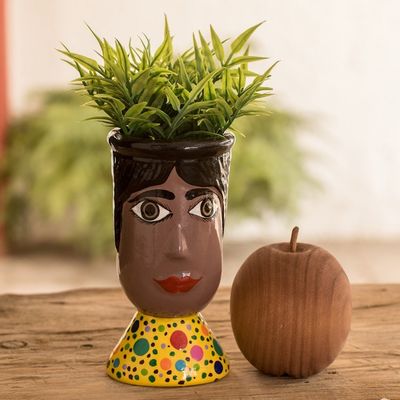 Alternate image for Hand-Painted Dotted Ceramic Flower Pot from Guatemala Santa Catarinas Giant