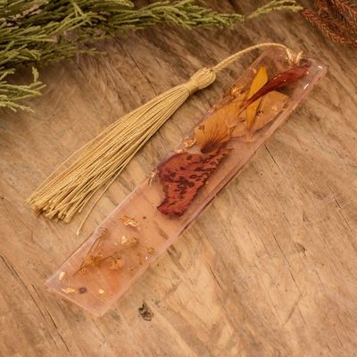 Alternate image for Handcrafted Floral Brown Resin Bookmark with Nylon Tassel Autumn Realm