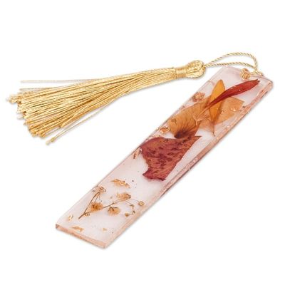 Alternate image for Handcrafted Floral Brown Resin Bookmark with Nylon Tassel Autumn Realm