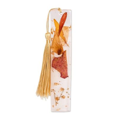 Alternate image for Handcrafted Floral Brown Resin Bookmark with Nylon Tassel Autumn Realm