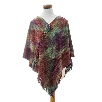 Alternate image for Handwoven Cotton Blend Poncho in a Vibrant Palette Wine Ceremony