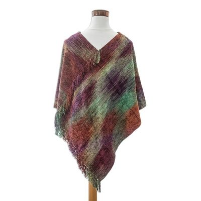 Alternate image for Handwoven Cotton Blend Poncho in a Vibrant Palette Wine Ceremony