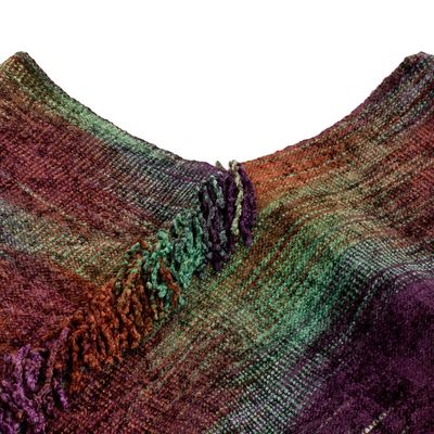 Alternate image for Handwoven Cotton Blend Poncho in a Vibrant Palette Wine Ceremony