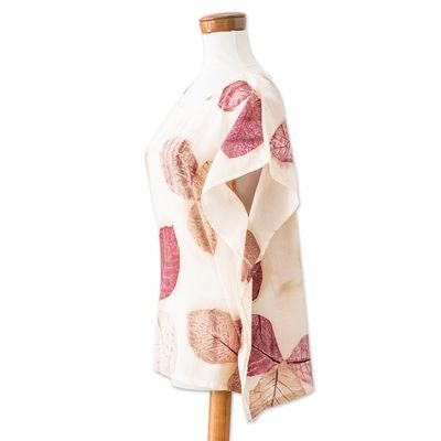 Alternate image for Eco-Printed Leaf-Themed Brown and Burgundy Cotton Caftan Magic Spring