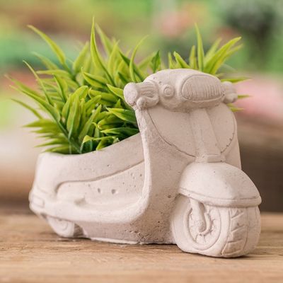 Alternate image for Handcrafted Whimsical Classic Scooter Cement Flower Pot Evergreen Scooter