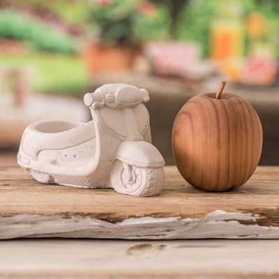 Alternate image for Handcrafted Whimsical Classic Scooter Cement Flower Pot Evergreen Scooter