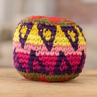 Alternate image for Handknit Multicolor Cotton Hacky Sack from Guatemala Geometric Mix