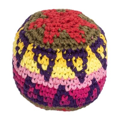 Alternate image for Handknit Multicolor Cotton Hacky Sack from Guatemala Geometric Mix