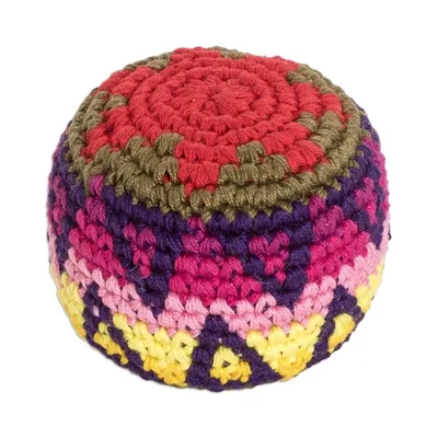 Alternate image for Handknit Multicolor Cotton Hacky Sack from Guatemala Geometric Mix