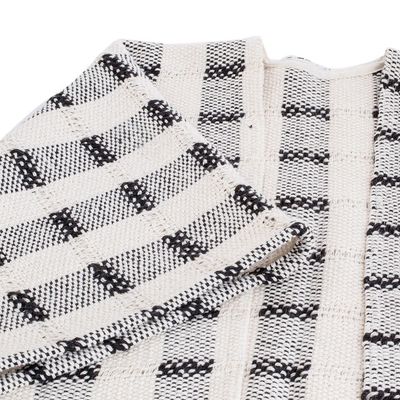 Alternate image for Hand-woven Black and White Ruana Made with 100 Cotton Rustic in Black
