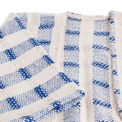 Alternate image for Hand-woven Blue and White Ruana Made with 100 Cotton Rustic in Blue