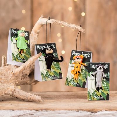 Alternate image for Set of 4 Handcrafted Cotton and Cibaque Animal Worry Dolls My Jungle Friends