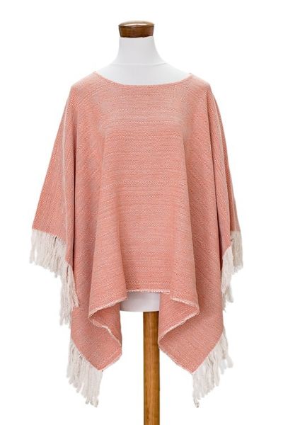 Alternate image for Handloomed Cotton Poncho in Orange Tones from El Salvador Orange Sand