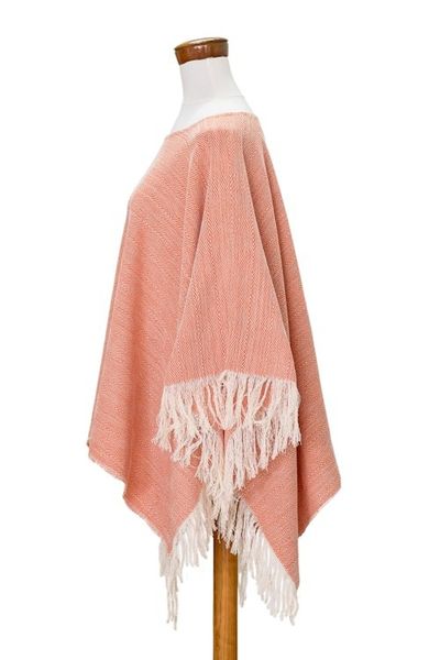 Alternate image for Handloomed Cotton Poncho in Orange Tones from El Salvador Orange Sand