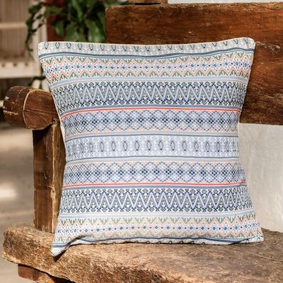 Alternate image for Blue Cotton Cushion Cover Handloomed in Guatemala Big Reef