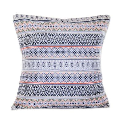 Alternate image for Blue Cotton Cushion Cover Handloomed in Guatemala Big Reef