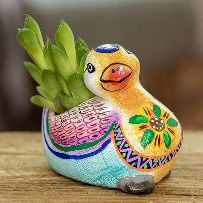 Alternate image for Handpainted Mini Ceramic Duck Flower Pot from Guatemala Herbaceous Duck