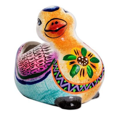Alternate image for Handpainted Mini Ceramic Duck Flower Pot from Guatemala Herbaceous Duck