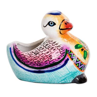 Alternate image for Handpainted Mini Ceramic Duck Flower Pot from Guatemala Herbaceous Duck