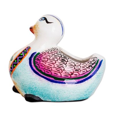 Alternate image for Handpainted Mini Ceramic Duck Flower Pot from Guatemala Herbaceous Duck