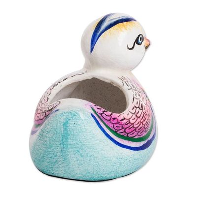 Alternate image for Handpainted Mini Ceramic Duck Flower Pot from Guatemala Herbaceous Duck