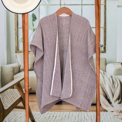 Alternate image for Striped Mahogany Ruana Made with 100 Cotton in El Salvador Mahogany Cojutepeque