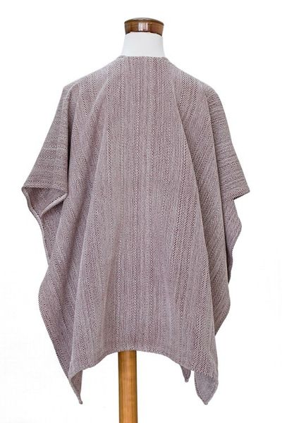 Alternate image for Striped Mahogany Ruana Made with 100 Cotton in El Salvador Mahogany Cojutepeque