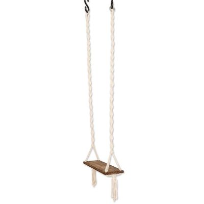 Alternate image for Cotton Macrame and Brown Pine Swing with Brass Hooks Caribbean Breeze