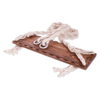 Alternate image for Cotton Macrame and Brown Pine Swing with Brass Hooks Caribbean Breeze
