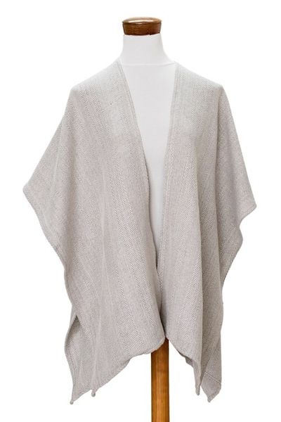 Alternate image for Handloomed Grey Ruana Made with 100 Cotton in El Salvador Grey Cojutepeque