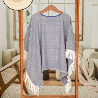 Alternate image for Handloomed Cotton Poncho in Blue from El Salvador Blue Sand