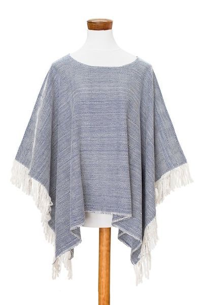 Alternate image for Handloomed Cotton Poncho in Blue from El Salvador Blue Sand