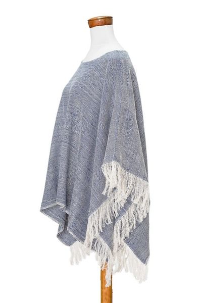 Alternate image for Handloomed Cotton Poncho in Blue from El Salvador Blue Sand