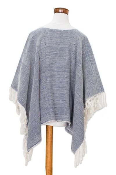 Alternate image for Handloomed Cotton Poncho in Blue from El Salvador Blue Sand
