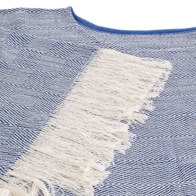 Alternate image for Handloomed Cotton Poncho in Blue from El Salvador Blue Sand