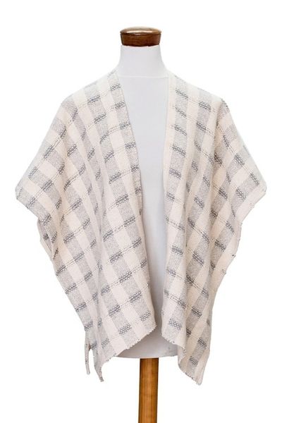 Alternate image for Striped Grey Ruana Made with 100 Cotton in El Salvador Grey Cojutepeque Stripes