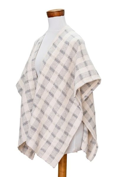 Alternate image for Striped Grey Ruana Made with 100 Cotton in El Salvador Grey Cojutepeque Stripes