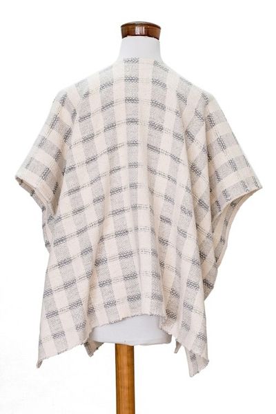 Alternate image for Striped Grey Ruana Made with 100 Cotton in El Salvador Grey Cojutepeque Stripes