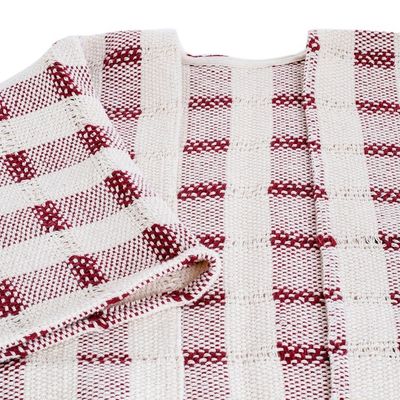 Alternate image for Hand-woven Red and White Ruana Made with 100 Cotton Rustic in Red