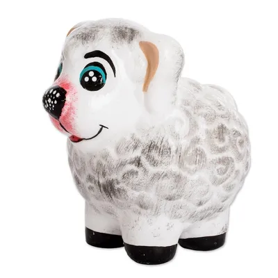 Alternate image for Handpainted Mini Ceramic Sheep Flower Pot from Guatemala Herbaceous Sheep
