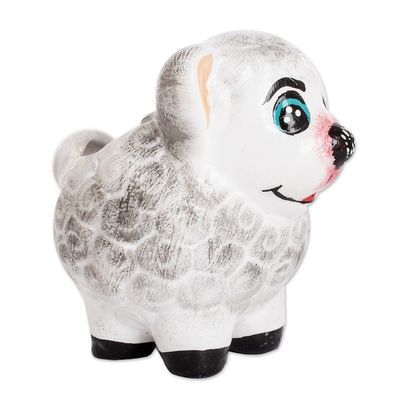 Alternate image for Handpainted Mini Ceramic Sheep Flower Pot from Guatemala Herbaceous Sheep