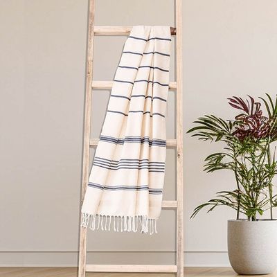 Alternate image for Cotton Beach Towel with Indigo Stripes Sweet Relaxation in Warm White