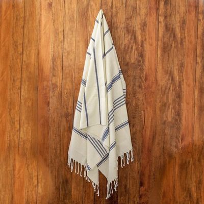 Alternate image for Cotton Beach Towel with Indigo Stripes Sweet Relaxation in Warm White