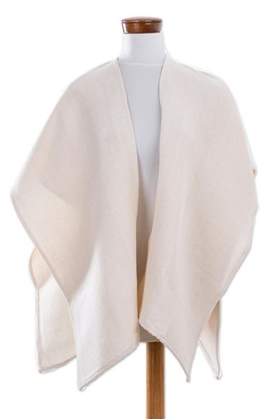 Alternate image for Handwoven Cotton Ruana in Eggshell from El Salvador Tradition of Love in Eggshell